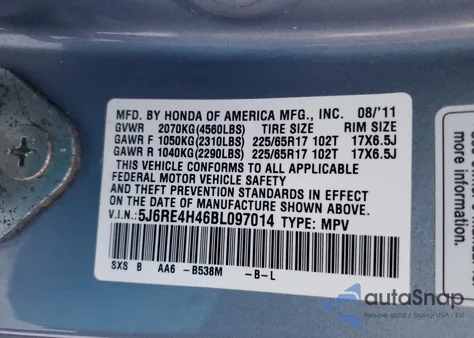 2011 Honda Cr-V Se from USA, damaged, VIN 5J6RE4H46BL097014
